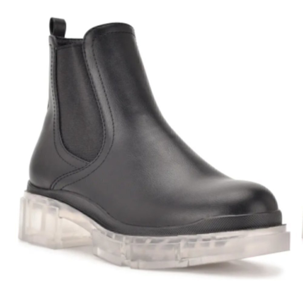 NWT Nine West Abra Black Leather Lug Combat Chelsea Ankle Boot Size 9
